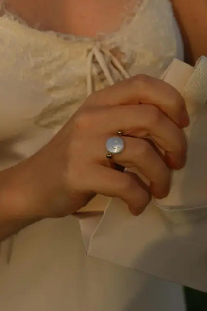 Ivory Wave - freshwater pearl ring in stainless steel