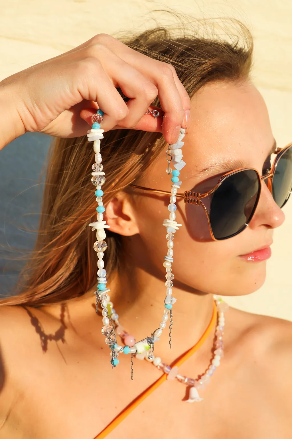 Blue Confetti handmade freshwater pearl necklace